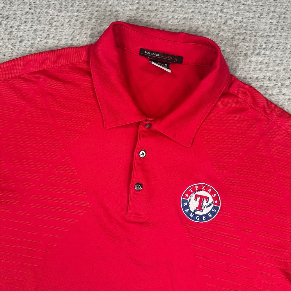 Texas Rangers Nike Tiger Woods Polo Shirt Mens XL Red Dri-FIT Golf Jacquard